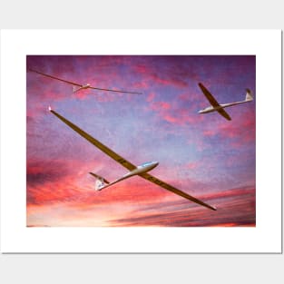 Three Gliders Over The Devil's Dyke At Sunset Posters and Art